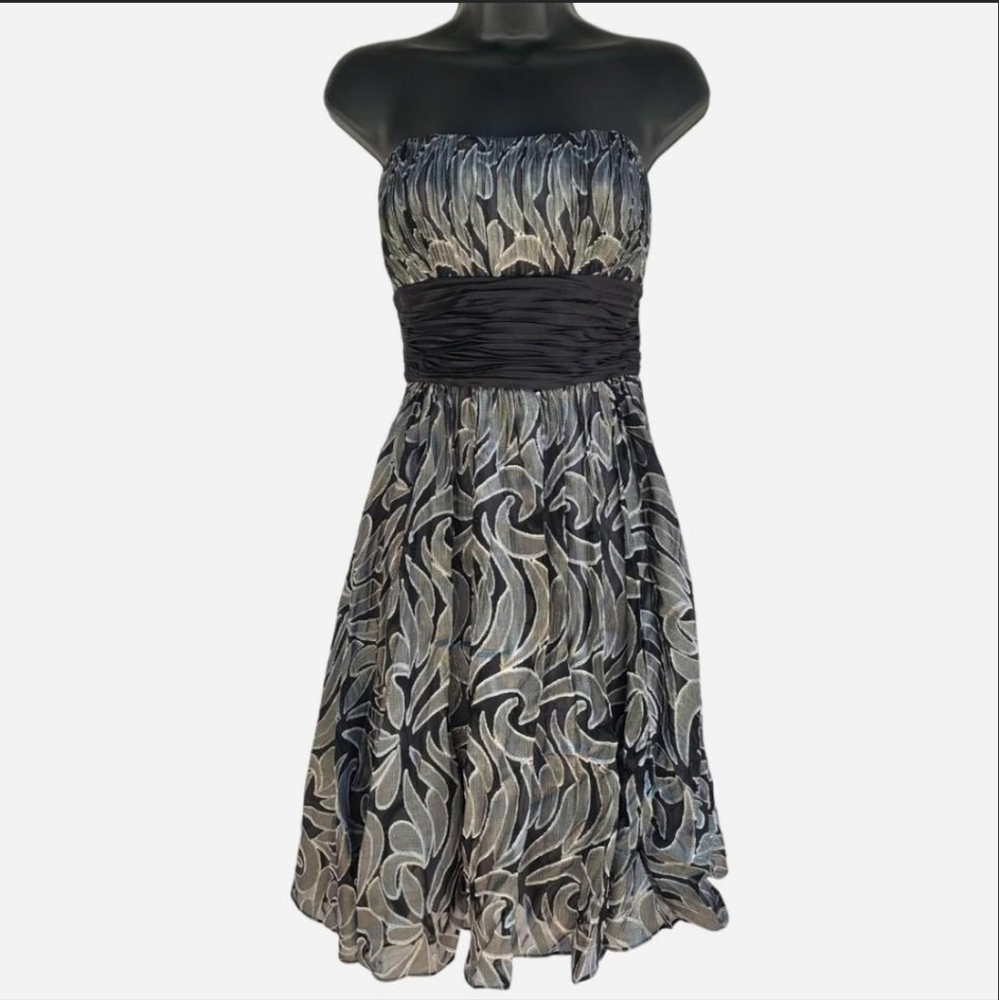 BCBGMaxAzria Black and Silver Strapless Party Dress